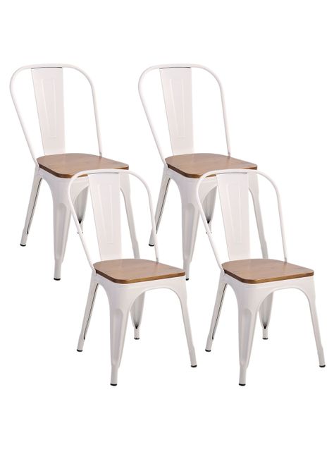 Pack 4 Sillas Tolix Asiento de Madera Blanco-0