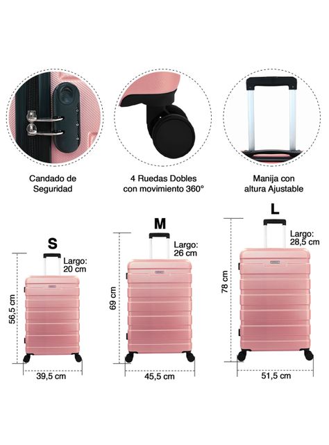 Set de Maletas Rigidas Danubio S-M-L Rosada-2