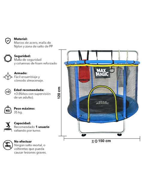 Cama Elástica Infantil Max Magic Azul con Accesorios 140cm-2