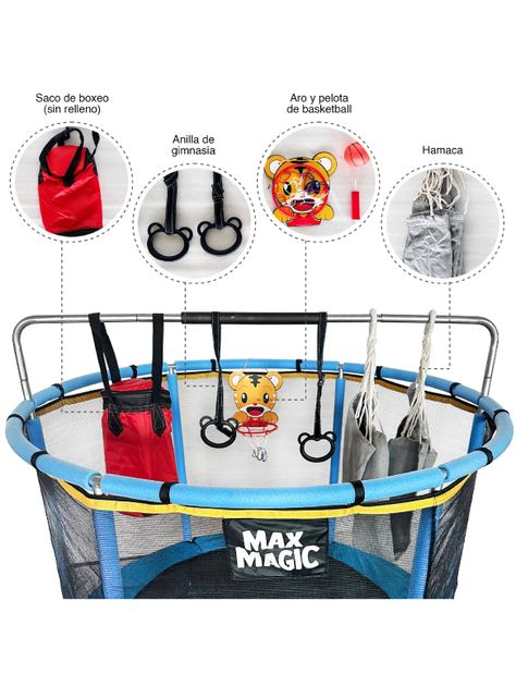 Cama Elástica Infantil Max Magic Azul con Accesorios 140cm-4