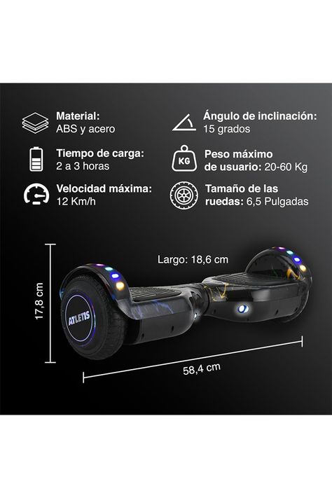 Hoverboard Bluetooth Luces 6,5" 12 Km/h Negro-2