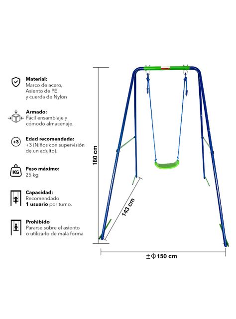 Columpio Infantil Max Magic Azul con Estructura de Acero -2