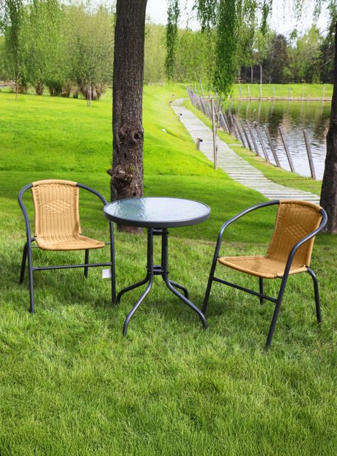 Set terraza Maceio 2 sillas + Mesa vidrio 70x60 cm Beige-1