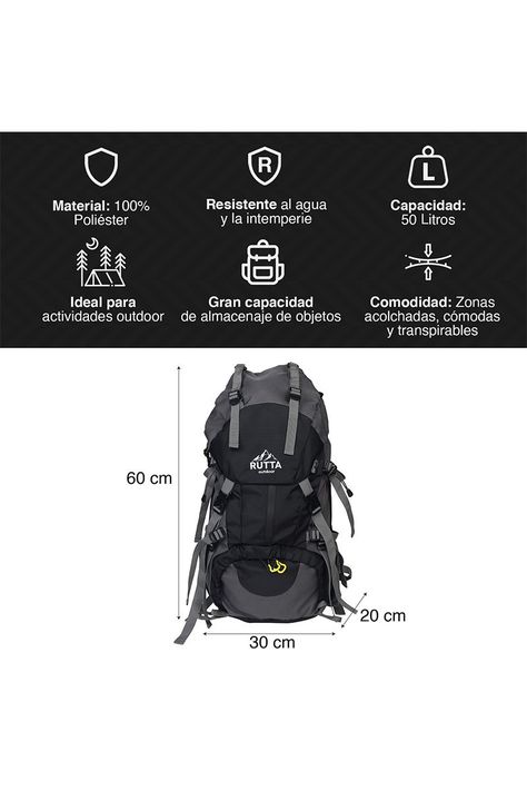 MOCHILA CAMPING 50L NEGRO-2