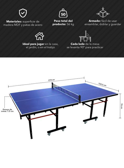 Mesa de Ping Pong Plegable Profesional Azul-2