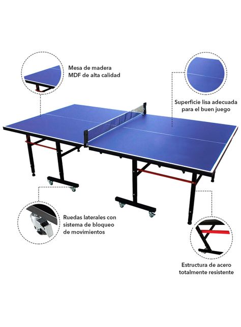 Mesa de Ping Pong Plegable Profesional Azul-3