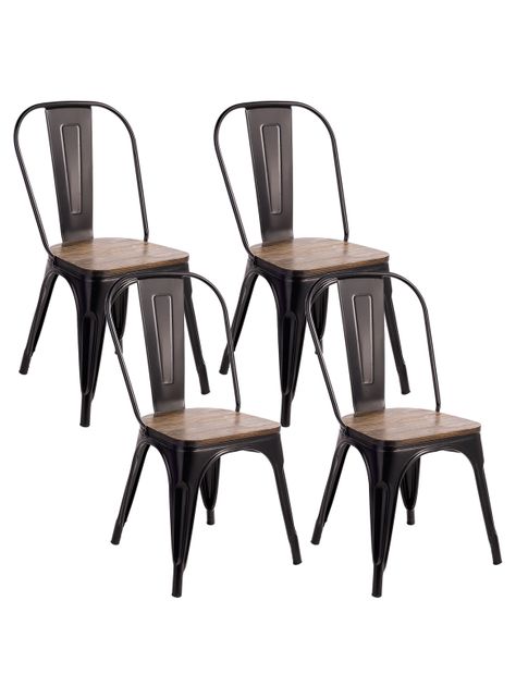 Pack 4 Sillas Tolix Vintage Asiento Madera Negro-0
