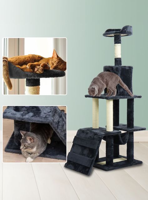 Torre Rascador Gatos Con hamaca 145cm Gris Oscuro-1