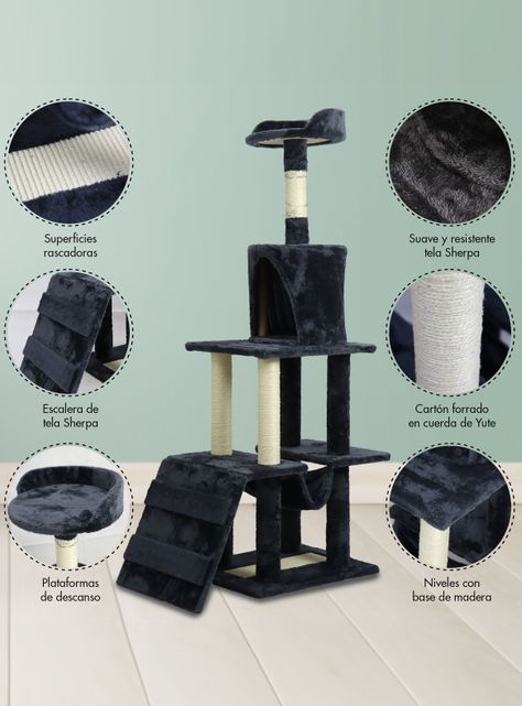 Torre Rascador Gatos Con hamaca 145cm Gris Oscuro-2