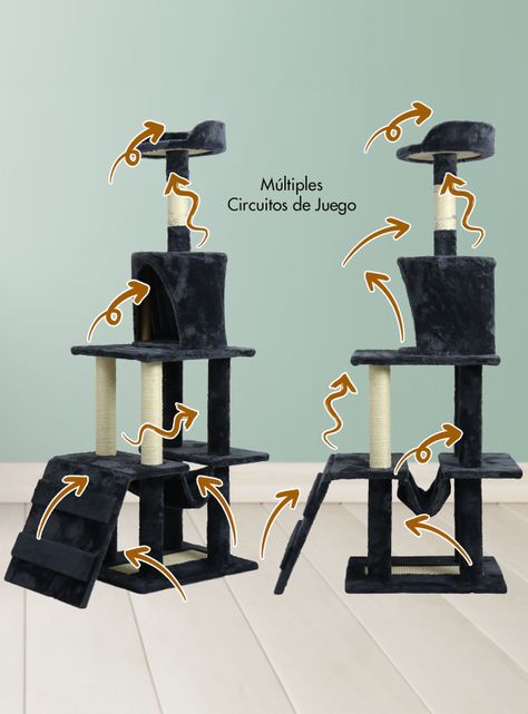 Torre Rascador Gatos Con hamaca 145cm Gris Oscuro-3