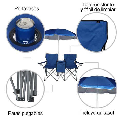 Set Mesa y Sillas Plegables con Sombrilla Azul-3