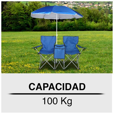 Set Mesa y Sillas Plegables con Sombrilla Azul-4