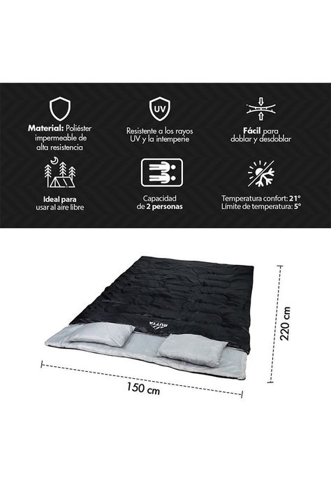 Saco De Dormir 2 Personas 300 Grs Negro-2