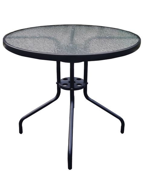 Mesa de Terraza de Vidrio y Acero Grande 70x80 cm Negro-0