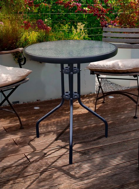 Mesa de Terraza de Vidrio y Acero Grande 70x80 cm Negro-1