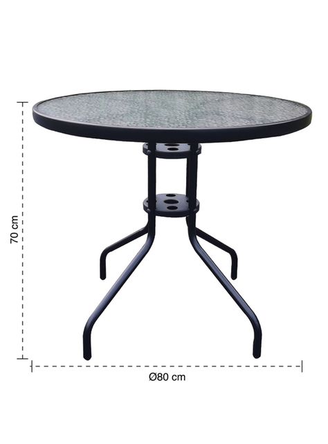 Mesa de Terraza de Vidrio y Acero Grande 70x80 cm Negro-2