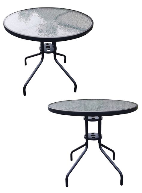 Mesa de Terraza de Vidrio y Acero Grande 70x80 cm Negro-3