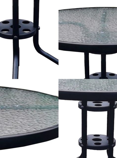 Mesa de Terraza de Vidrio y Acero Grande 70x80 cm Negro-4