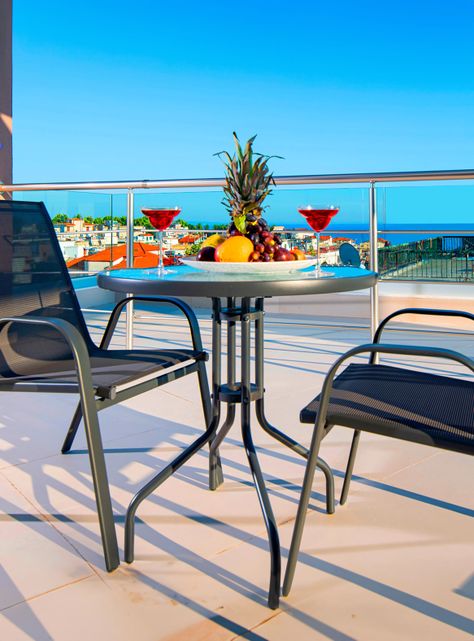 Mesa de Terraza de Vidrio y Acero Grande 70x80 cm Negro-5