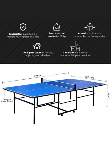 Mesa de Ping Pong Plegable Azul-2