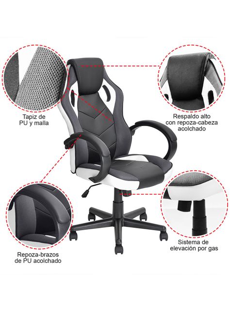 Silla Gamer PU Flow Ergonómica Escritorio Blanco-3