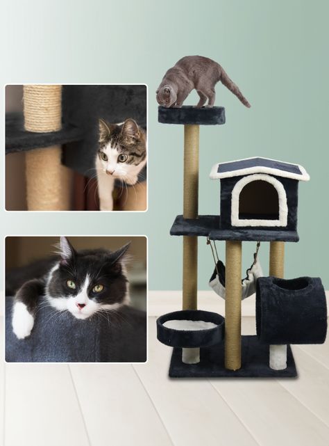 Gimnasio Rascador Gatos con hamaca 126cm Gris Oscuro-1