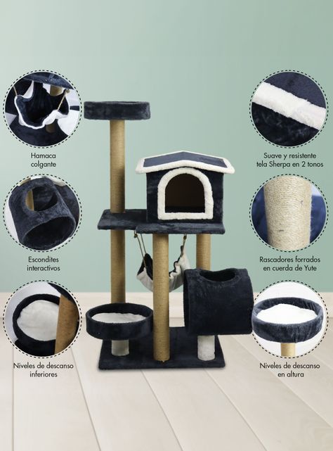 Gimnasio Rascador Gatos con hamaca 126cm Gris Oscuro-2