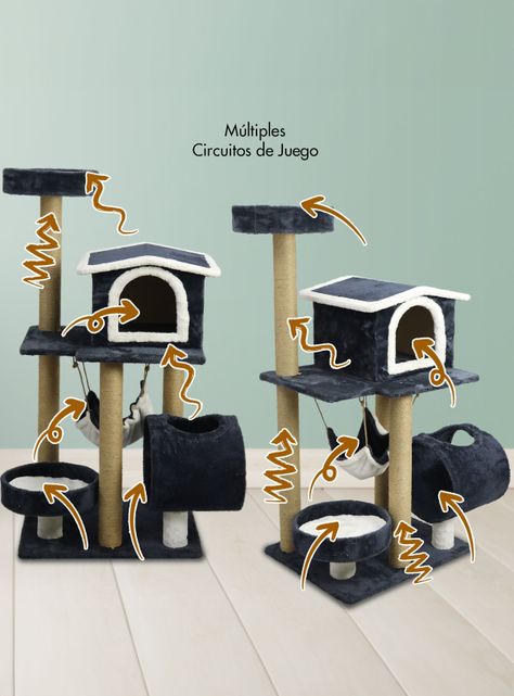 Gimnasio Rascador Gatos con hamaca 126cm Gris Oscuro-3