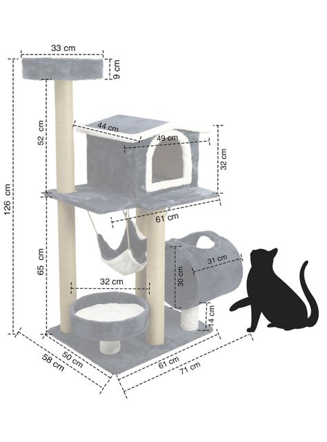 Gimnasio Rascador Gatos con hamaca 126cm Gris Oscuro-6