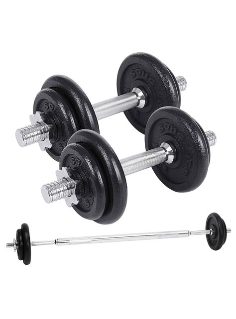 Set Barra Mancuernas Metal 50 kg Negro-0