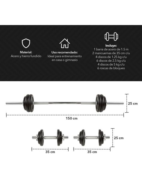 Set Barra Mancuernas Metal 50 kg Negro-2