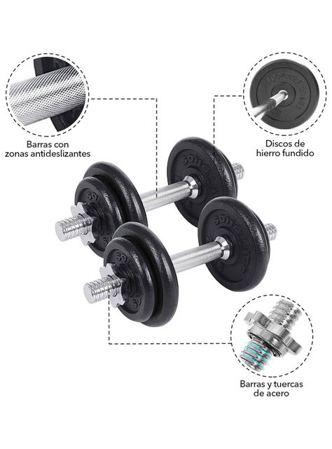 Set Barra Mancuernas Metal 50 kg Negro-3