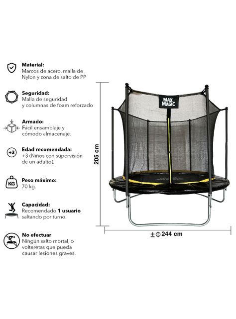 Cama Elástica Max Magic 244cm Negra con Red de Seguridad-2