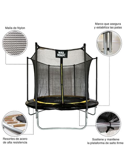 Cama Elástica Max Magic 244cm Negra con Red de Seguridad-4