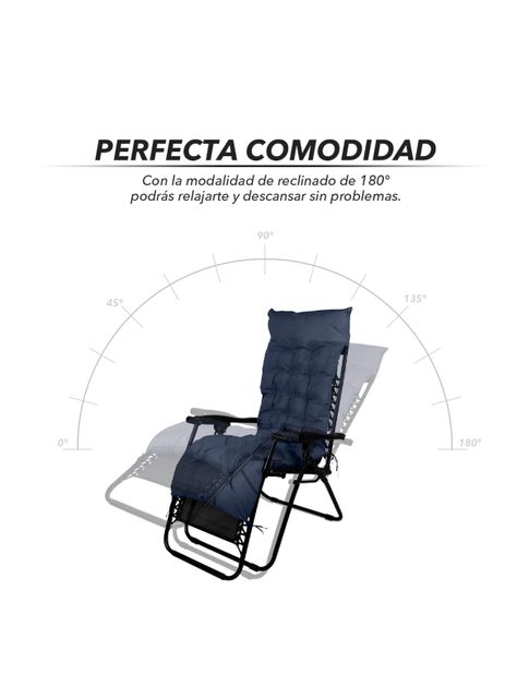Reposera Plegable y Reclinable Acolchada Azul-4