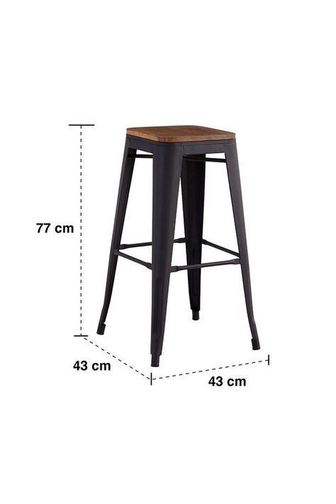 Pack 4 Pisos Metal Tolix con Asiento Madera Negro-2