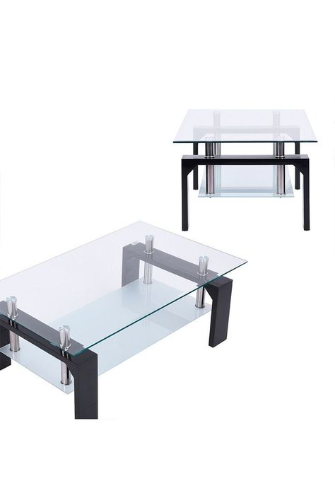 Mesa De Centro De Mdf Y Vidrio 45x60x110 cm Negro-3