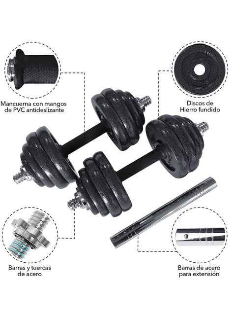 Set Barra Mancuernas Atletis Metal 30Kg Negro-3