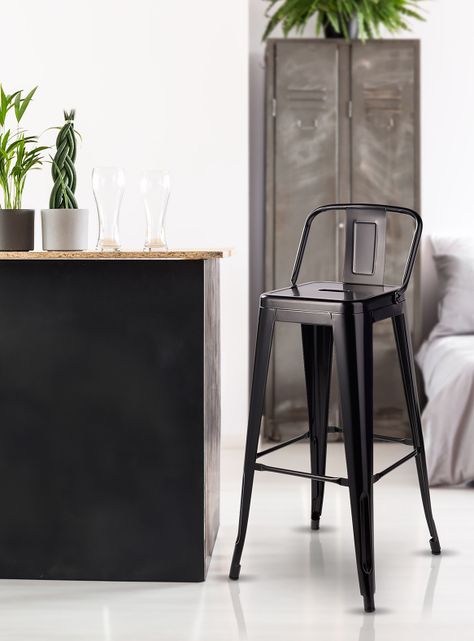 Pack 4 Piso Bar Taburete Tolix Respaldo Negro-1