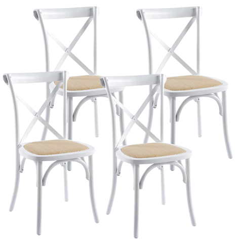 Pack 4 Silla Crossback Blanca | Madera Ratán | Diseño Clásico-0