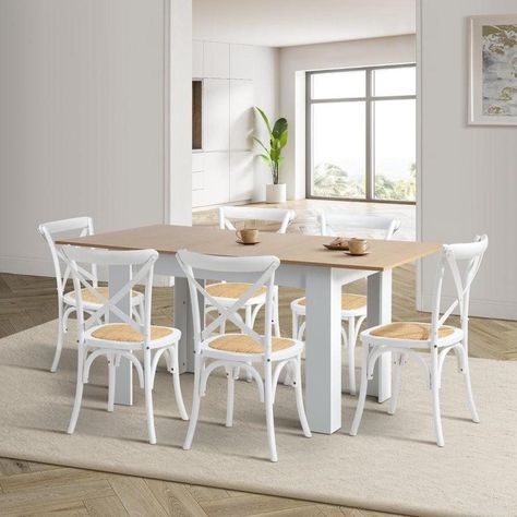 Pack 4 Silla Crossback Blanca | Madera Ratán | Diseño Clásico-2