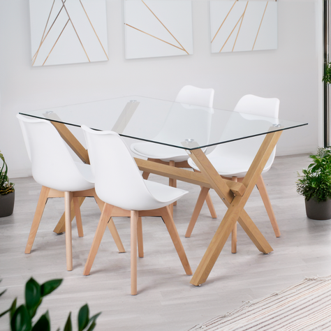 Comedor Moderno Mesa Xinia 140X90 + 4 Sillas Tulip Blanca | Elegante-0