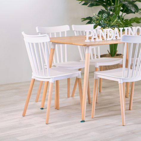 Comedor Mesa Álamo 130x80 + 4 Sillas Windsor Blancas | Estilo Nórdico-1