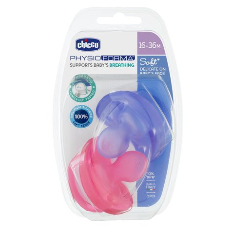 Pack de 2 Chupetes Physio Soft 16-36M Rosa-Morado Chicco-1