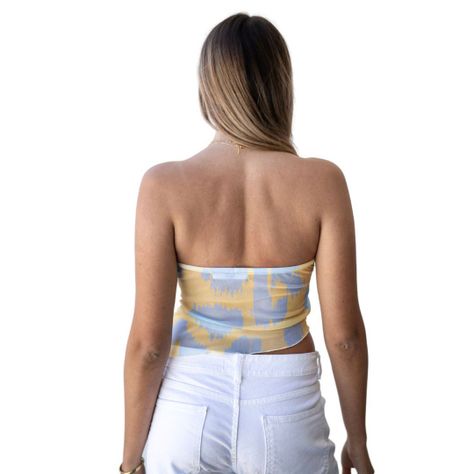 Crop Top Celeste y Amarillo Asimétrico Strapless  Adela -1