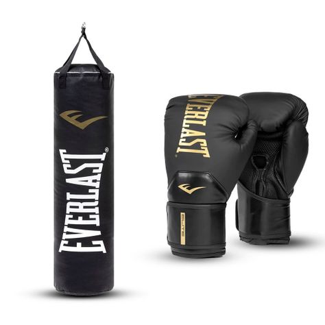 Kit Saco de Boxeo Everlast y Guante de Boxeo Elite Negro-0