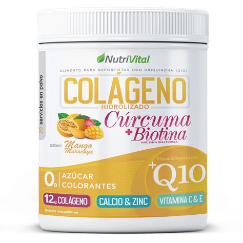 Colágeno Hidrolizado Q10 + Cúrcuma y Biotina 300 Grs Nutrivital-0