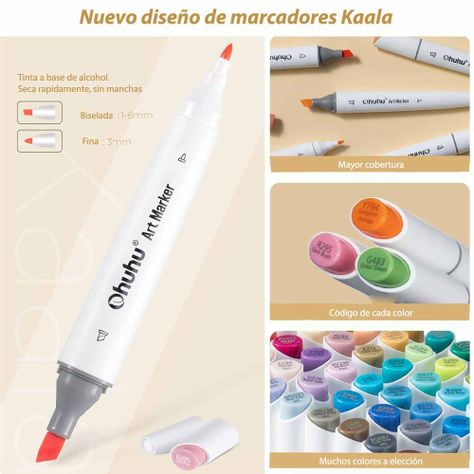 Marcadores al Alcohol Ohuhu Kaala Set 24 Colores + 1 Blender-7