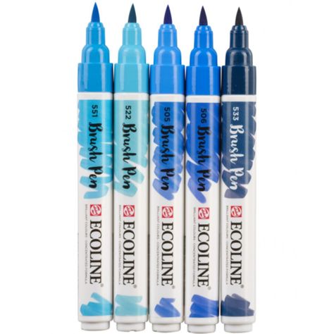 Set 5 Marcadores Acuarela Ecoline Colores Azules-1