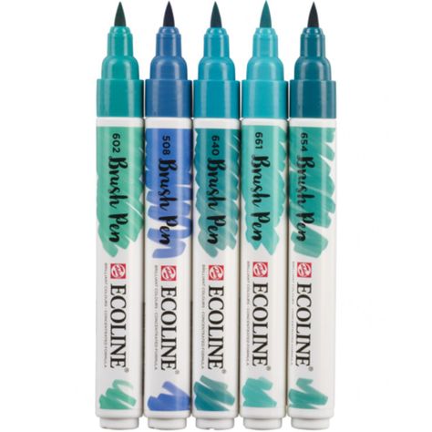 Set 5 Marcadores Acuarela Ecoline Colores Verde Azul-1